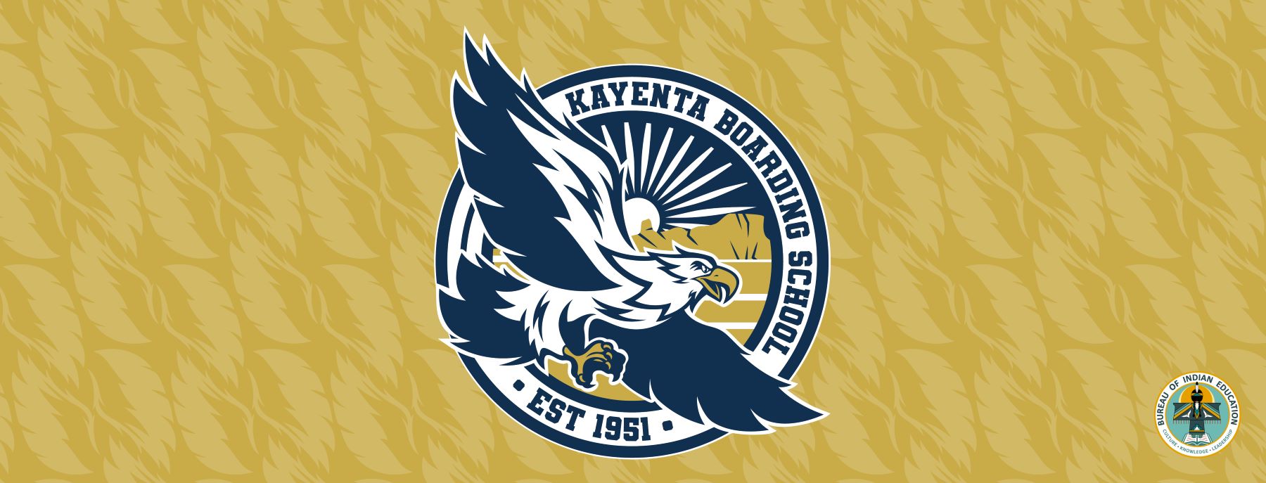 Kayenta Boarding School logo on a bright yellow background.
