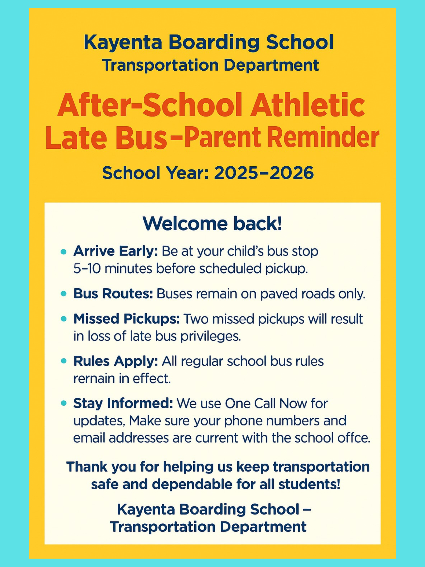 Late Bus - Parent Reminder