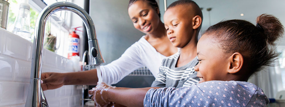 family washing hands